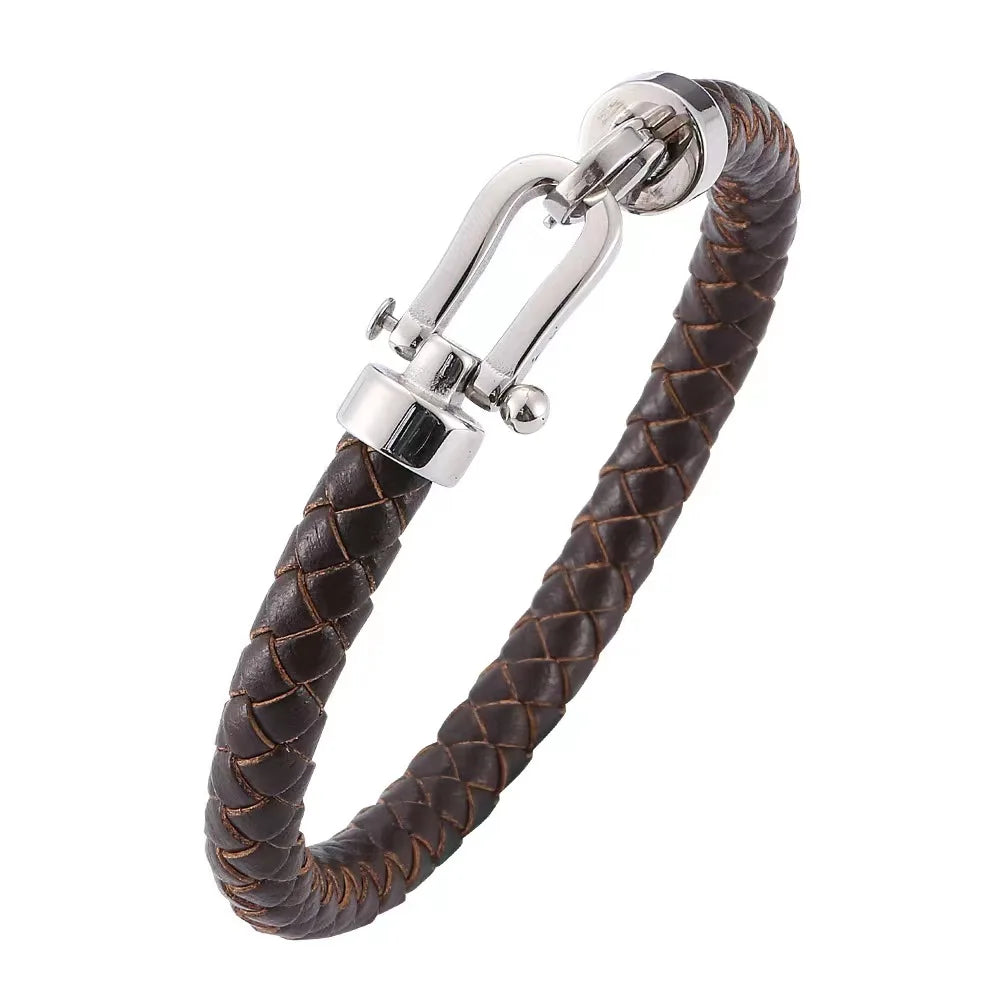 European and American Minimalist Style Stainless Steel Men's Bracelet Creative Personality Leather Rope Bracelet Jewelry