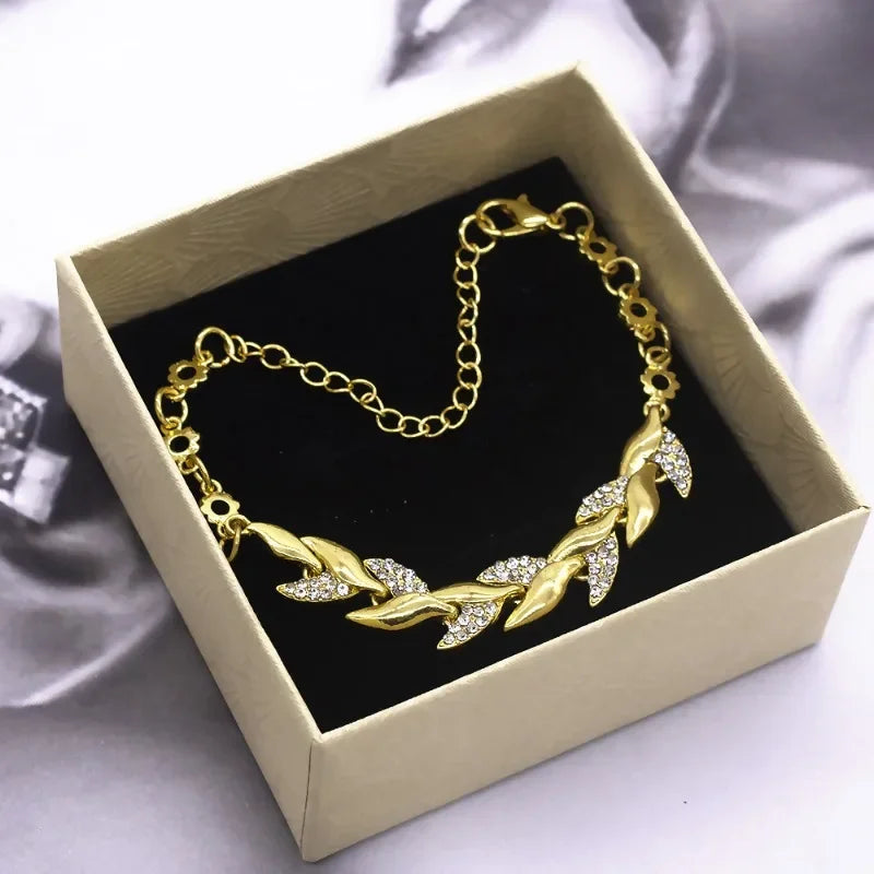 New Fashion High Quality Gold Color Leaf Bracelets for Women Temperament Full of Zircon Crystal Bangle Jewelry Accessories Gift