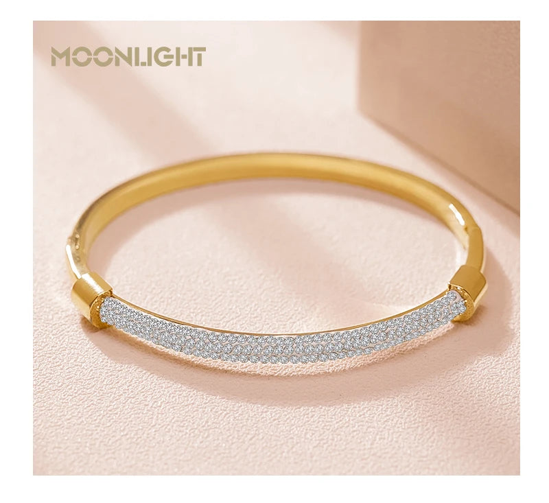 MOONLIGHT Fashion Cubic Zirconia Cuff Bangles for Women Trendy Titanium Steel Circular Classic Bracelet Female Jewelry Gift