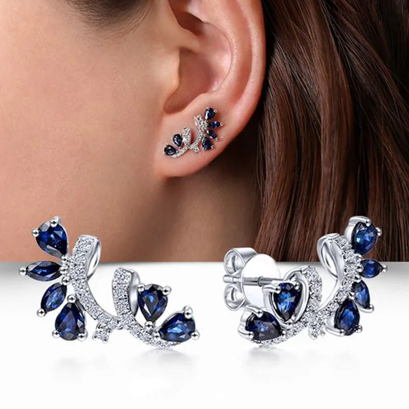 New Luxury Trendy Blue Cubic Zirconia Hoop Earrings Wedding Party Elegant Accessories for Women Anniversary Gift  Jewelry