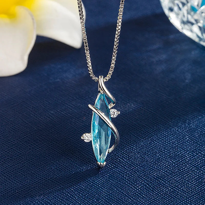 Fashion Pendant Necklace 925 Silver Jewelry with Sapphire Zircon Gemstone Accessories for Women Wedding Party Engagement Gifts