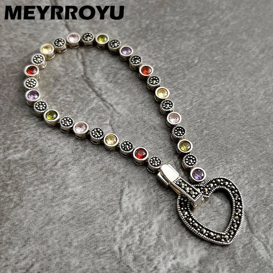 MEYRROYU Vintage Rainbow Zircon Heart Bracelet For Women Girl Summer Fashion New Jewelry Party Beach Friend Gift pulseras mujer