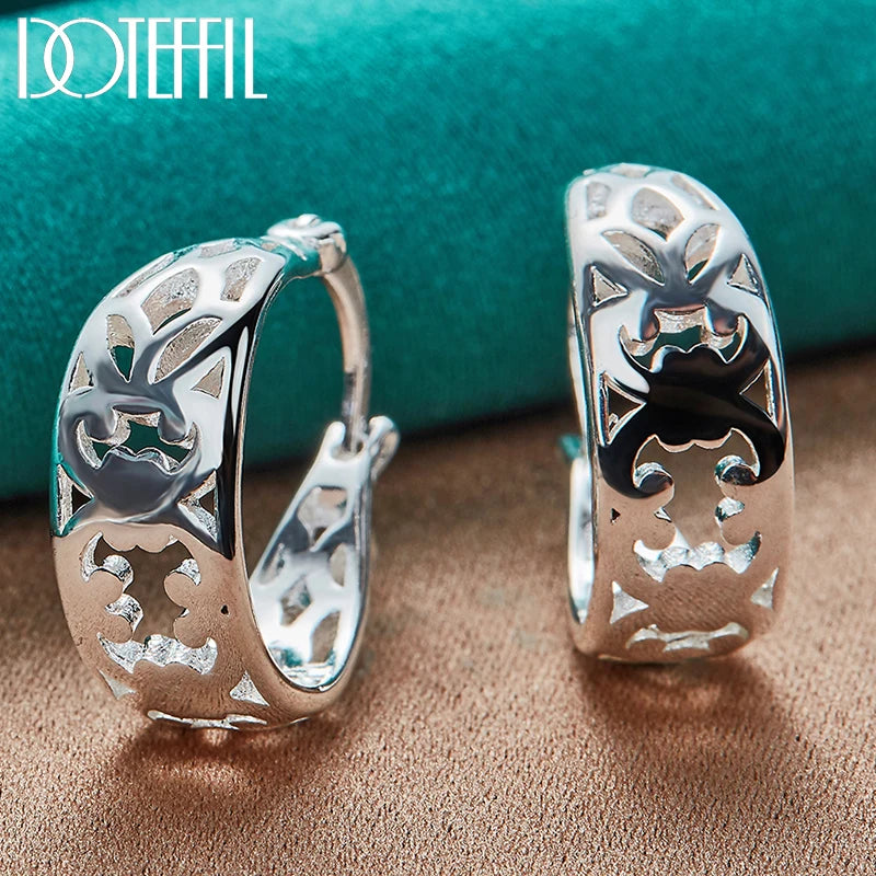 DOTEFFIL 925 Sterling Silver Geometric Hollow Hoop Earring For Woman Charm Engagement Party Wedding Party Jewelry Gift