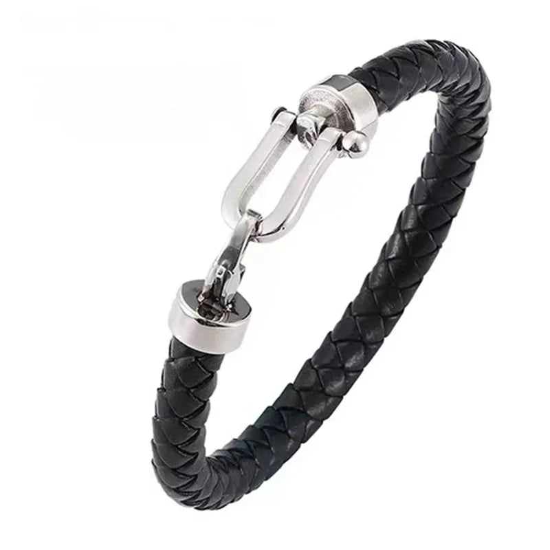 European and American Minimalist Style Stainless Steel Men's Bracelet Creative Personality Leather Rope Bracelet Jewelry