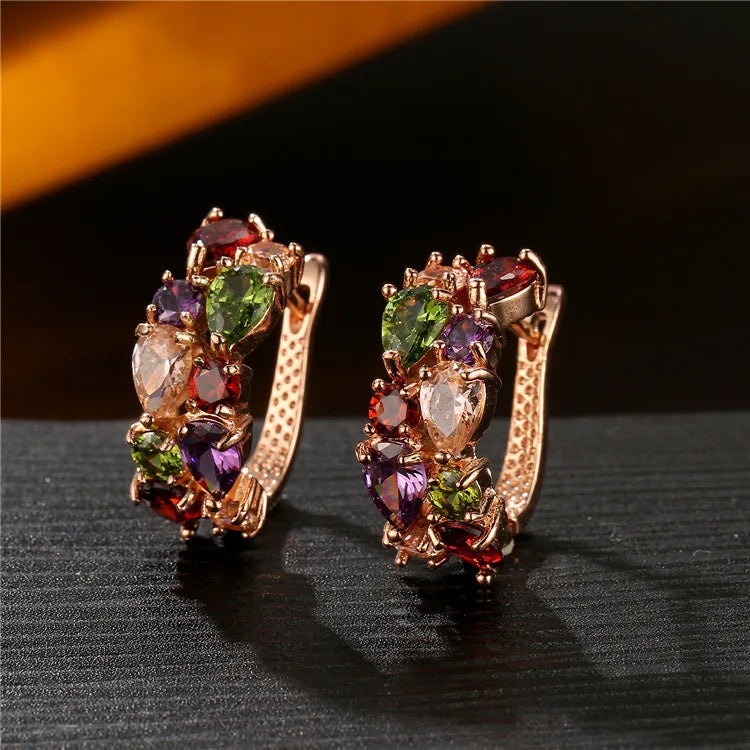 Wholesale Luxury Rose Gold Color Earrings Flash CZ Zircon Ear Studs Colors Earrings Women Cheap brincos