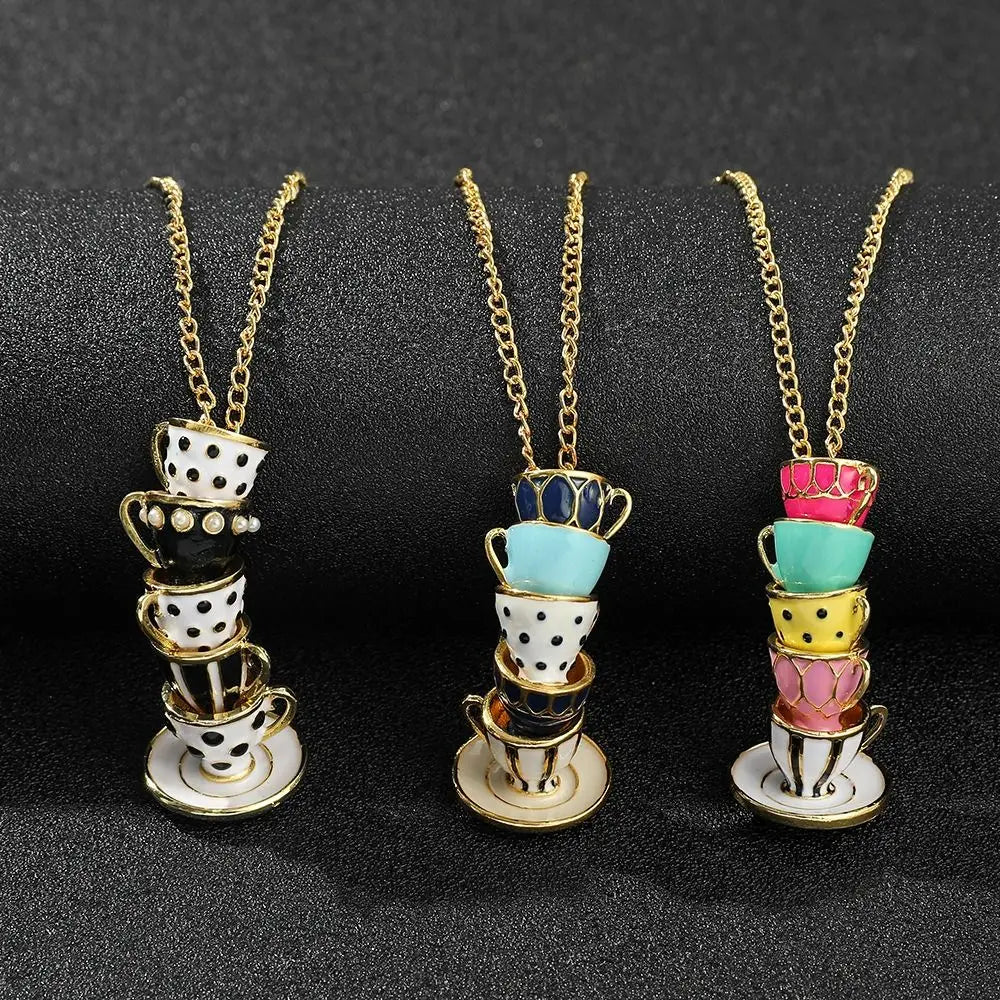 Enamel Jewelry Teapot Locket Coffee Cup pendant Clothing Accessories Earrings Teapot Necklace Tea Cup Necklace Long Necklace