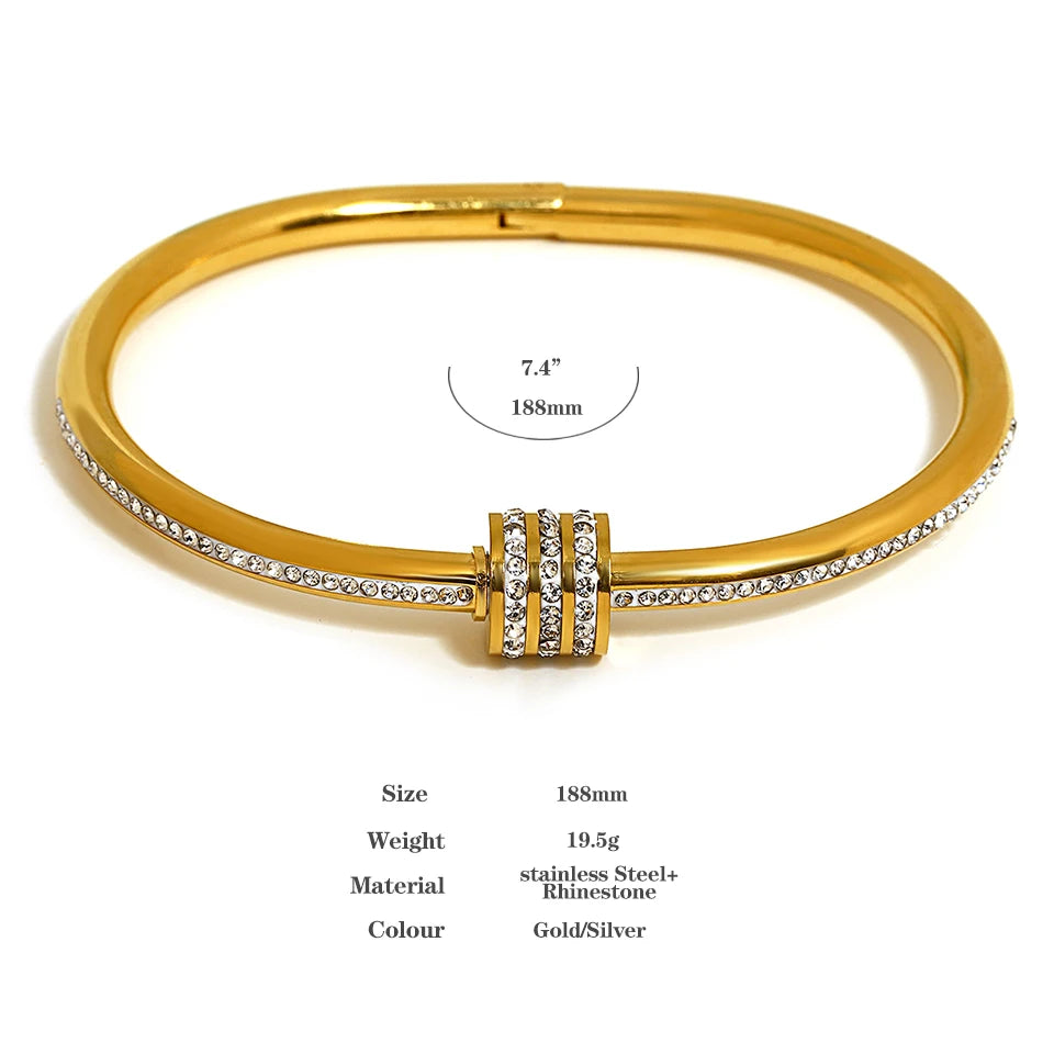 Trendy Stainless Steel With Rhinestone Inlaid Knot Bangles Bracelets for Women Statement Bangle Wrist Waterproof Jewelry Gift