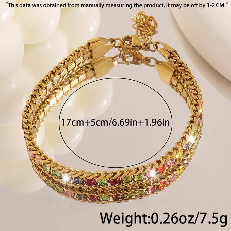 316L Stainless Steel New Fashion Fine Jewelry Minimalism 6 Colors Embed Zircon 3-Strand Splicing Charm Chain Bracelets For Women