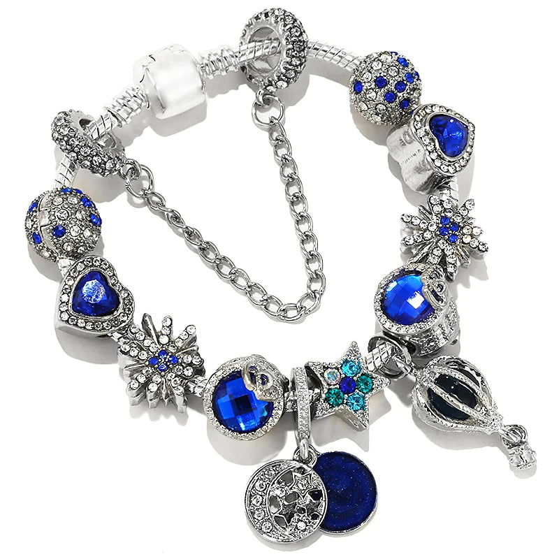 Online Hot Selling Charm Bracelets For Women With Blue Crystal Beads Star Hot-Air-Balloon Pendant DIY Bracelets Fashion Jewelry