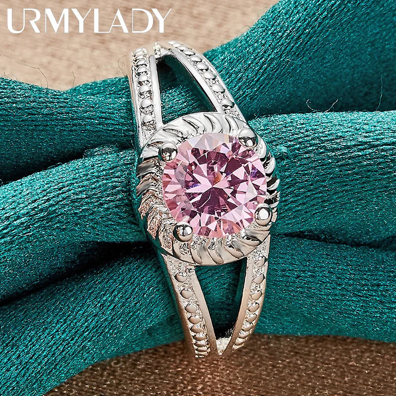 URMYLADY 925 Sterling Silver Charm Pink Zircon 7-10 # Ring For Women Lady Wedding Party Fashion Jewelry