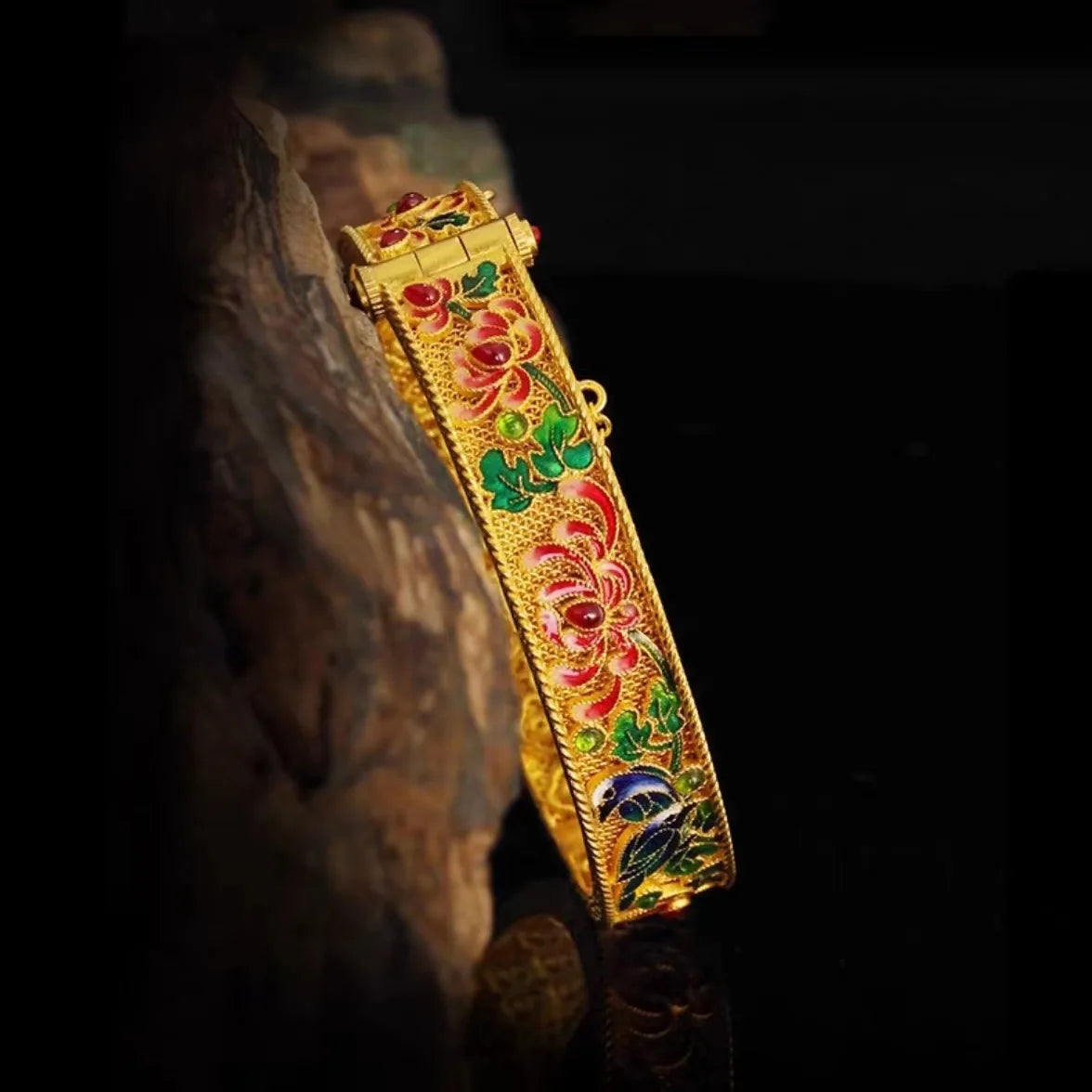 Ethnic Style Gold Color Enamel Paintings Bracelet Women Engagement Wedding Retro Bracelet Vietnamese Gold Color Bracelet Jewelry