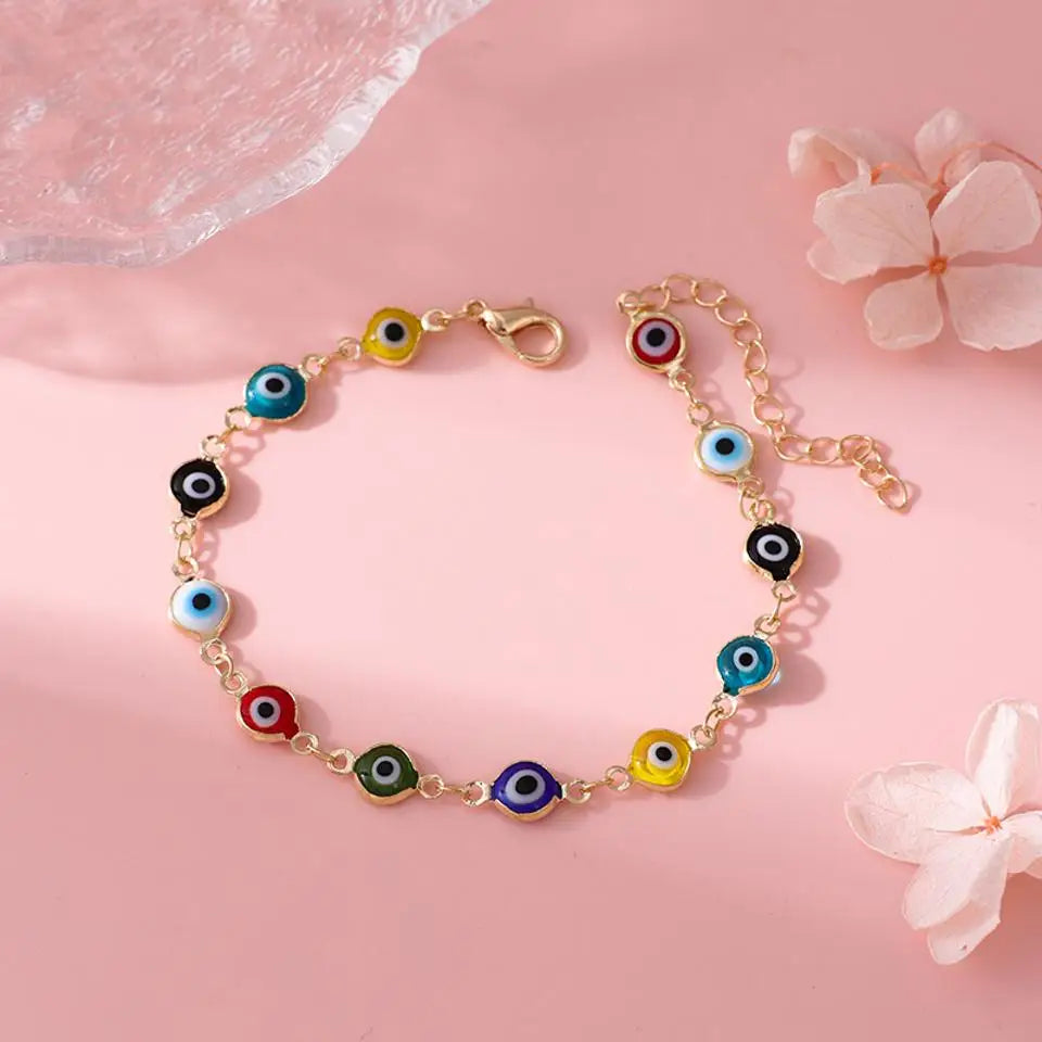 Lucky Turkey Evil Eye Bracelet For Women Men Colorful Red Blue Eye Adjustable Metal Chain Bangles Good Luck Wealth Jewelry Gifts