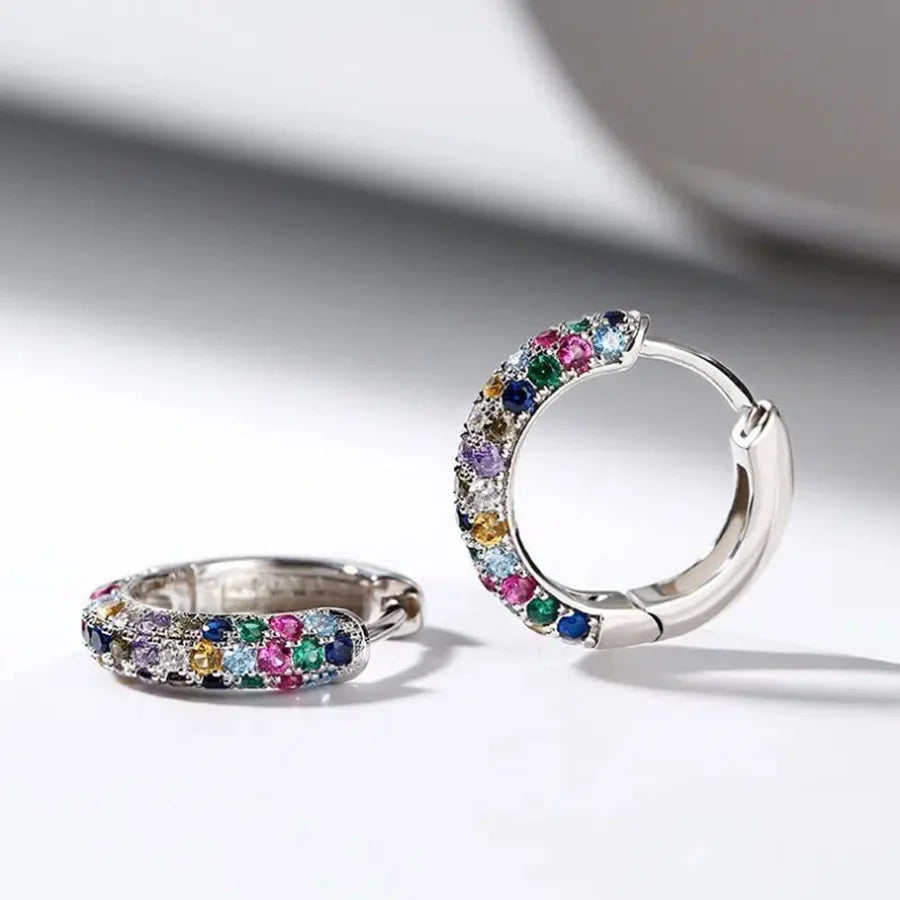 Classic Simple Geometric Circle Colorful Zircon Hoop Earrings for Women New Korea Fashion Jewelry Wedding Bride Accessory Gift