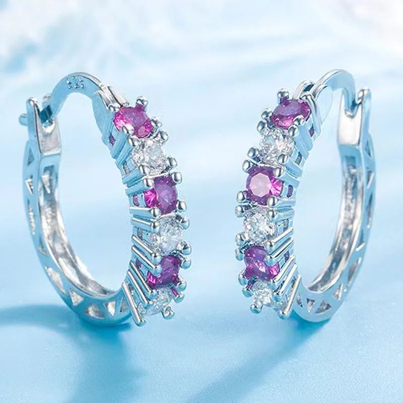 New Luxury Trendy Blue Cubic Zirconia Hoop Earrings Wedding Party Elegant Accessories for Women Anniversary Gift  Jewelry