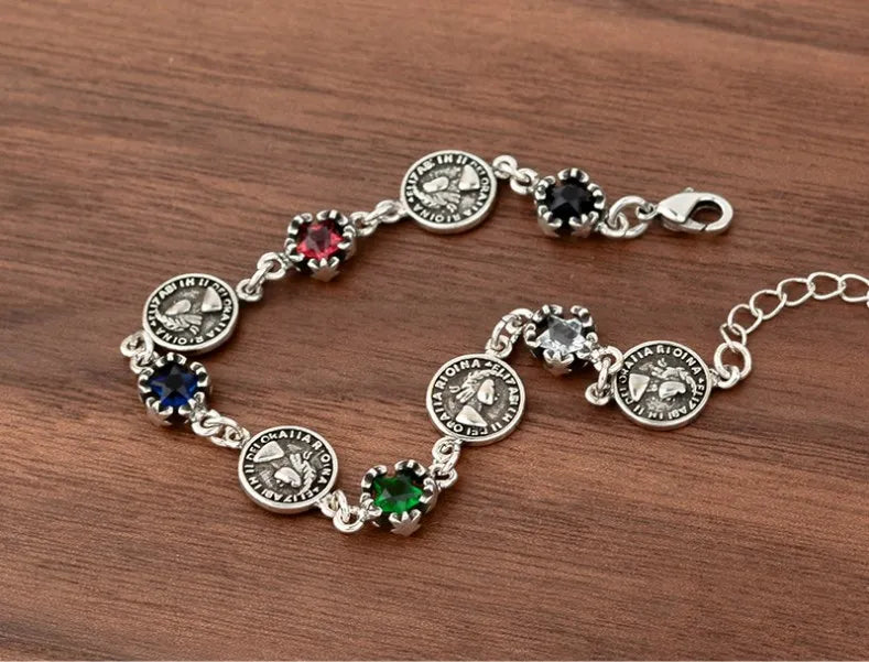 New Arrival Vintage Queen Portrait Coin Shiny Crystal 925 Sterling Silver Female Charm Bracelet Jewelry For Women Gifts No Fade