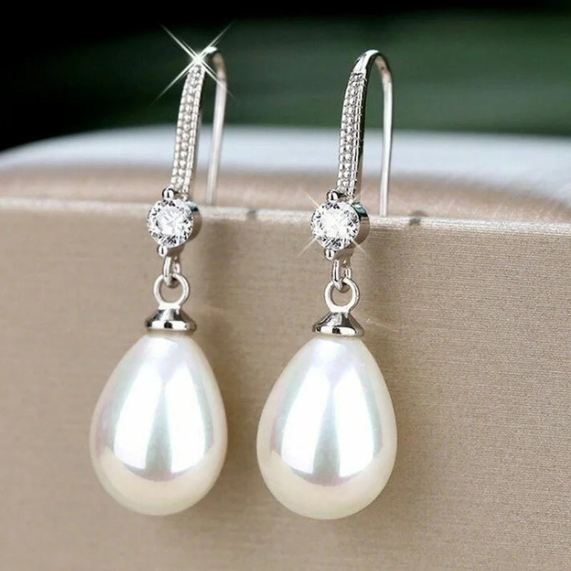 Jewelry for Women Water Drop Pearl Earrings for Women Red White Round Pearl Oval Earrings Wedding Engagement Valentines Day Gift