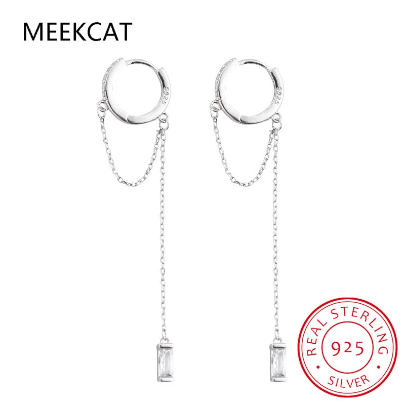 Prevent Allergy 925 Sterling Silver Tassel Chain Crystal Long Drop Earrings for Women 2022 Trend New boucle oreille femme