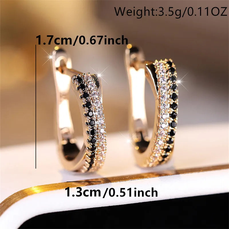 Hot Selling Trendy Crystal Earrings For Women Black And White Zircon Fashion Champagne Gold Color Earrings Wedding Jewelry Gifts