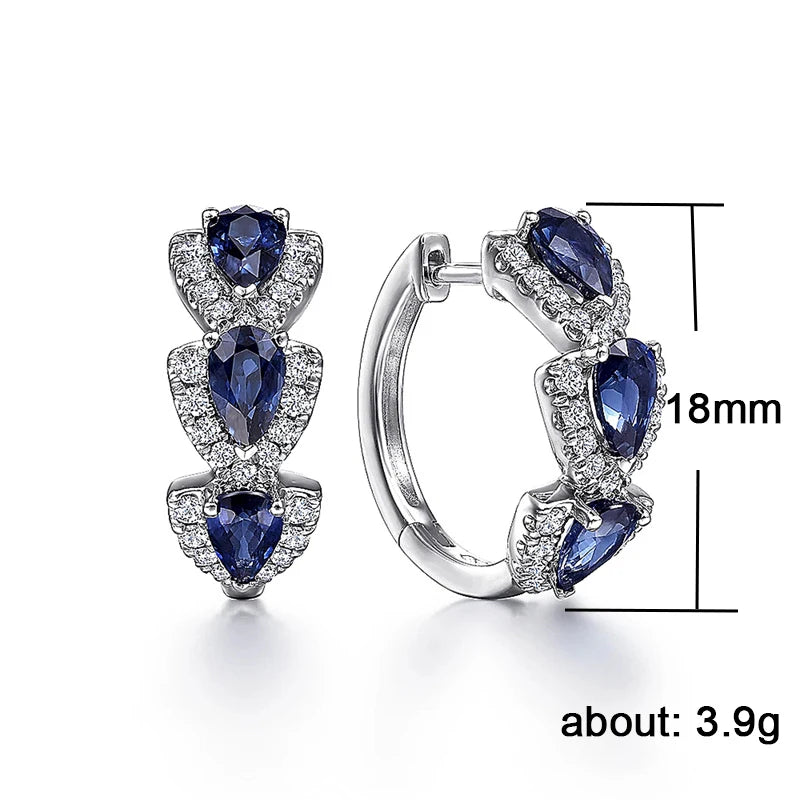 New Luxury Trendy Blue Cubic Zirconia Hoop Earrings Wedding Party Elegant Accessories for Women Anniversary Gift  Jewelry