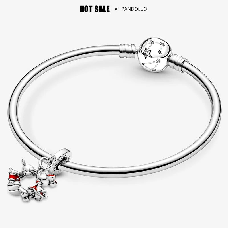 Disney Mickey Mouse & Minnie Mouse Kissing Dangle Charm Beads Fits Pandora Bracelet Women 925 Silver Pendant Bead Jewelry Gift