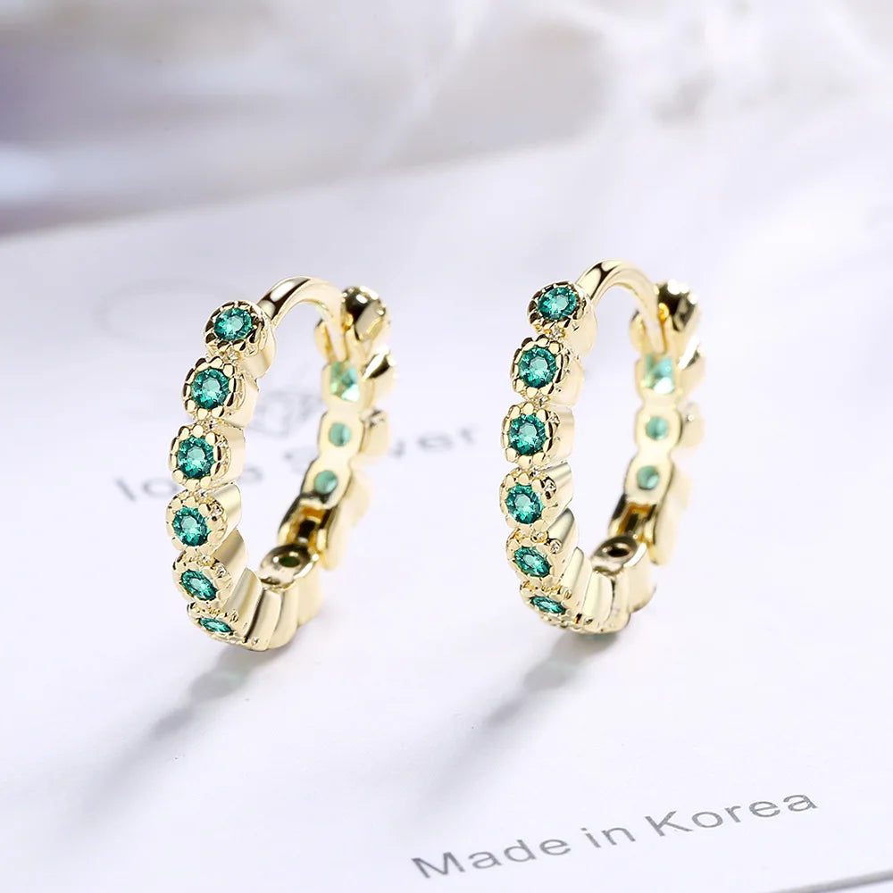 Hot Sale Simple 925 Sterling Silver Korean Emerald Small Hoop Earrings Temperament Exquisite Hot Sexy Jewelry Gift