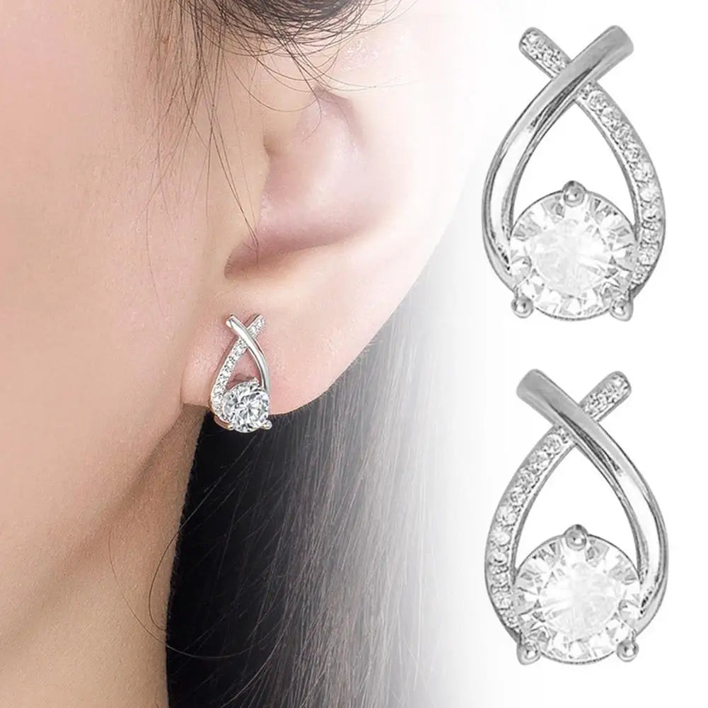 Fashion Cross Stud Earrings For Women Girls Korean Style Elegant Crystal Jewelry Ear Rings Fishtail Lady Earrings Gifts