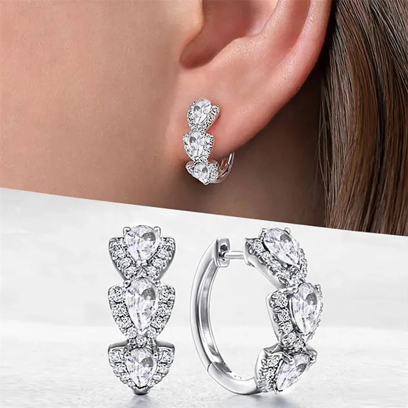 New Luxury Trendy Blue Cubic Zirconia Hoop Earrings Wedding Party Elegant Accessories for Women Anniversary Gift  Jewelry