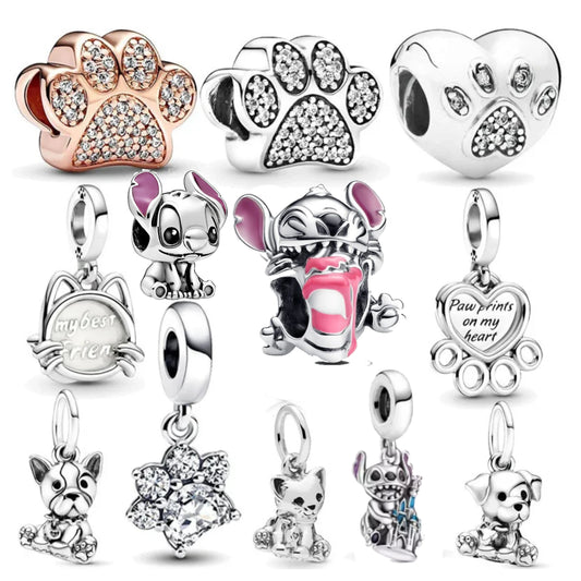 2024 MINISO Disney Stitch Birthday Cake Cute Pink Cat and Dog Paw Charming Fit Original Pandora Bracelet Women's Jewelry