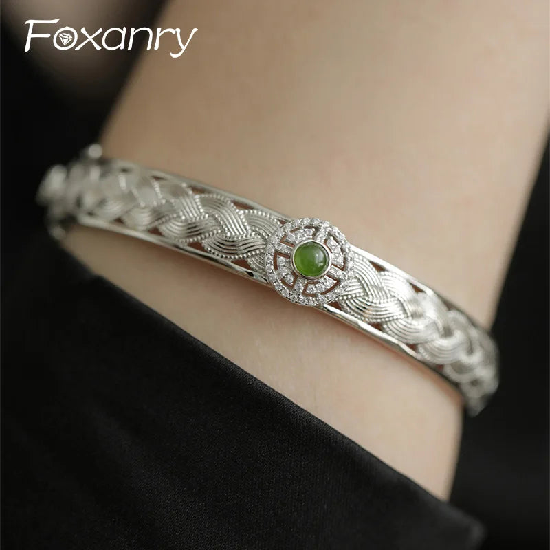 Foxanry Green Zircons Engagement Bracelets Bride Jewelry Charm Women Vintage Punk Trendy Elegant Braided Lace Wedding Accessorie