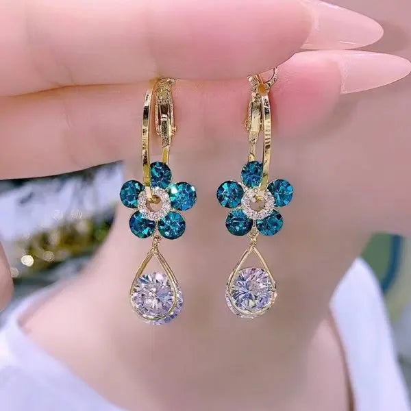 Korean Light Luxury Crystal Flower Earrings for Women Pink Sweet Cherry Blossom Zircon Earrings Girls Party Jewelry Bijoux Gifts