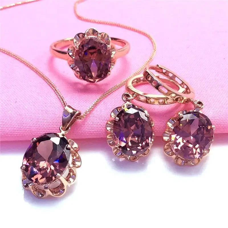 Plated 14K Rose Gold Inlaid Gemstone Earrings for Women Sunflower Luxury Exquisite High Jewelry Set