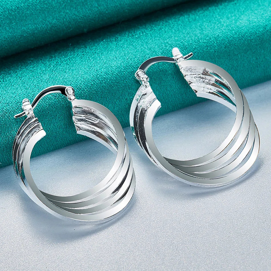 URMYLADY 925 Sterling Silver 25mm Multiple Rings Earrings Ear Loops for Women Charm Wedding Engagement Fashion Party Jewelry