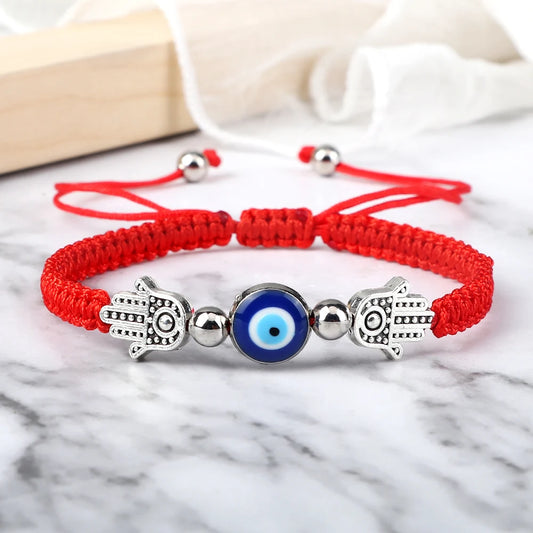 Hand of Fatima Pendant Bracelet Turkish Blue Evil Eye Lucky Red Braided Rope Handmade Adjustable Couple Jewelry For Women Men