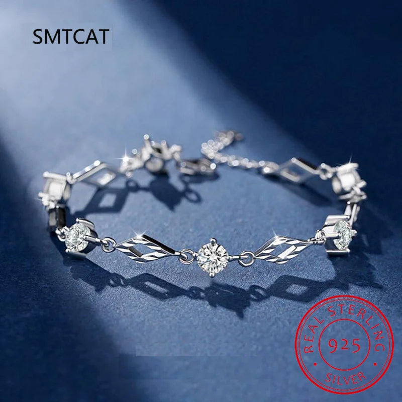 5mm 3.5cttw D Color Round Cut Moissanite Tennis Bracelet For Women 925 Sterling Silver Rhombus Hand Chain Fine Jewelry