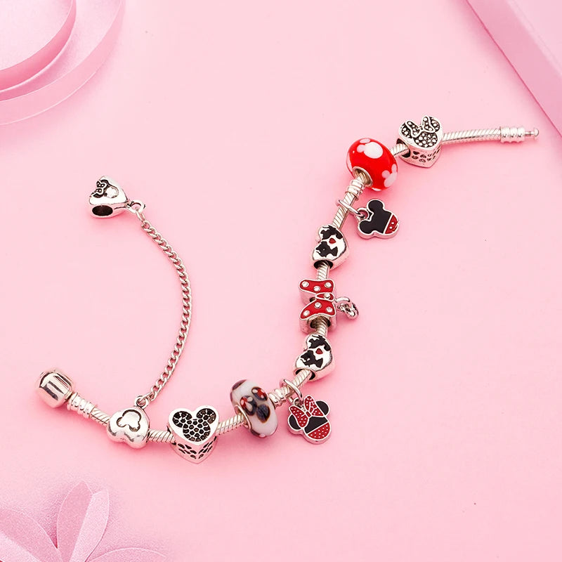 New In Cartoon Mickey Minnie Pendant Charm Bracelet Heart Bowknot Beaded Bracelets & Bangles