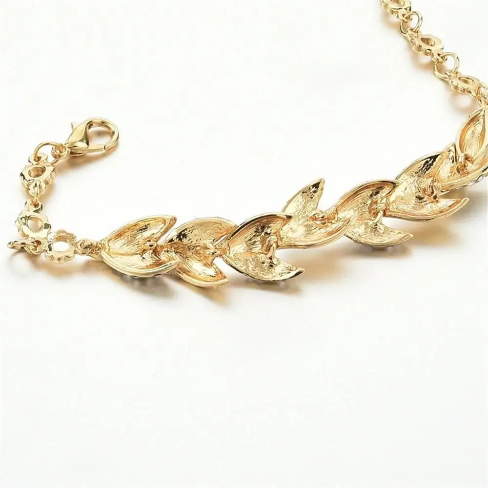 Luxury Fashion 18K Gold Braided Leaf Bracelets Bridal Wedding Jewelry Shiny Crystal Bangle