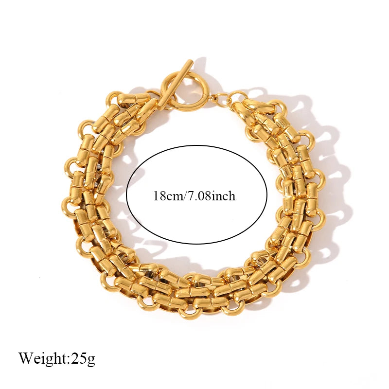 EILIECK 316L Stainless Steel Gold Color Cuban Chain Bracelet For Women Men Trendy Punk Waterproof Wrist Chain Jewelry Gift Party