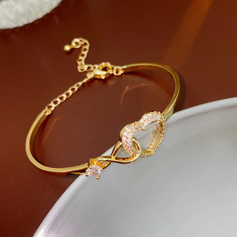 Peach Heart Love Bracelet Bangle Women's Fashion Temperament Zircon Bracelet Light Luxury Link Chain Bracelets Wristband Jewelry