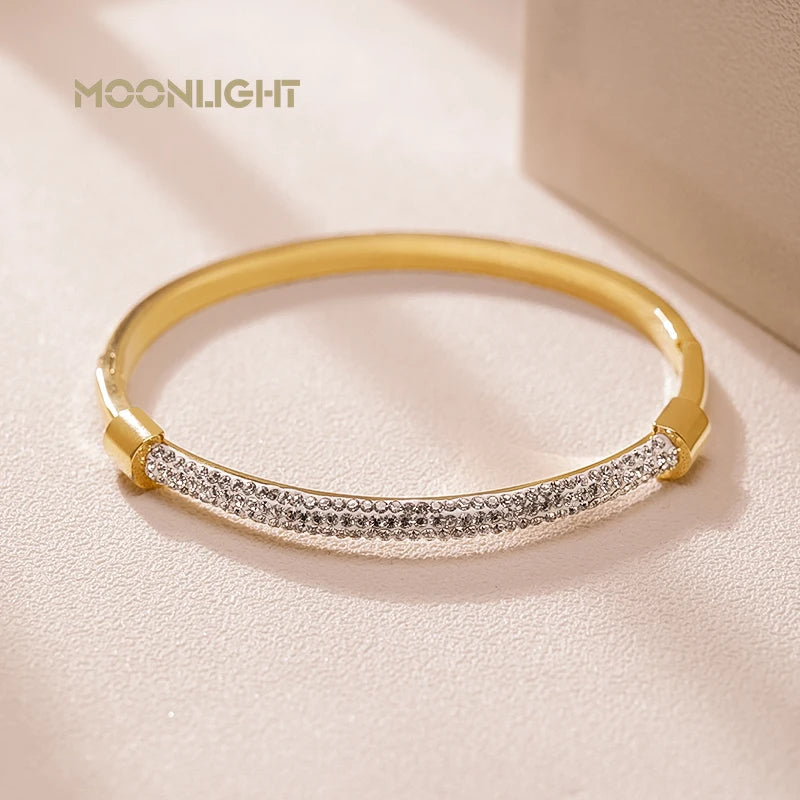 MOONLIGHT Fashion Cubic Zirconia Cuff Bangles for Women Trendy Titanium Steel Circular Classic Bracelet Female Jewelry Gift