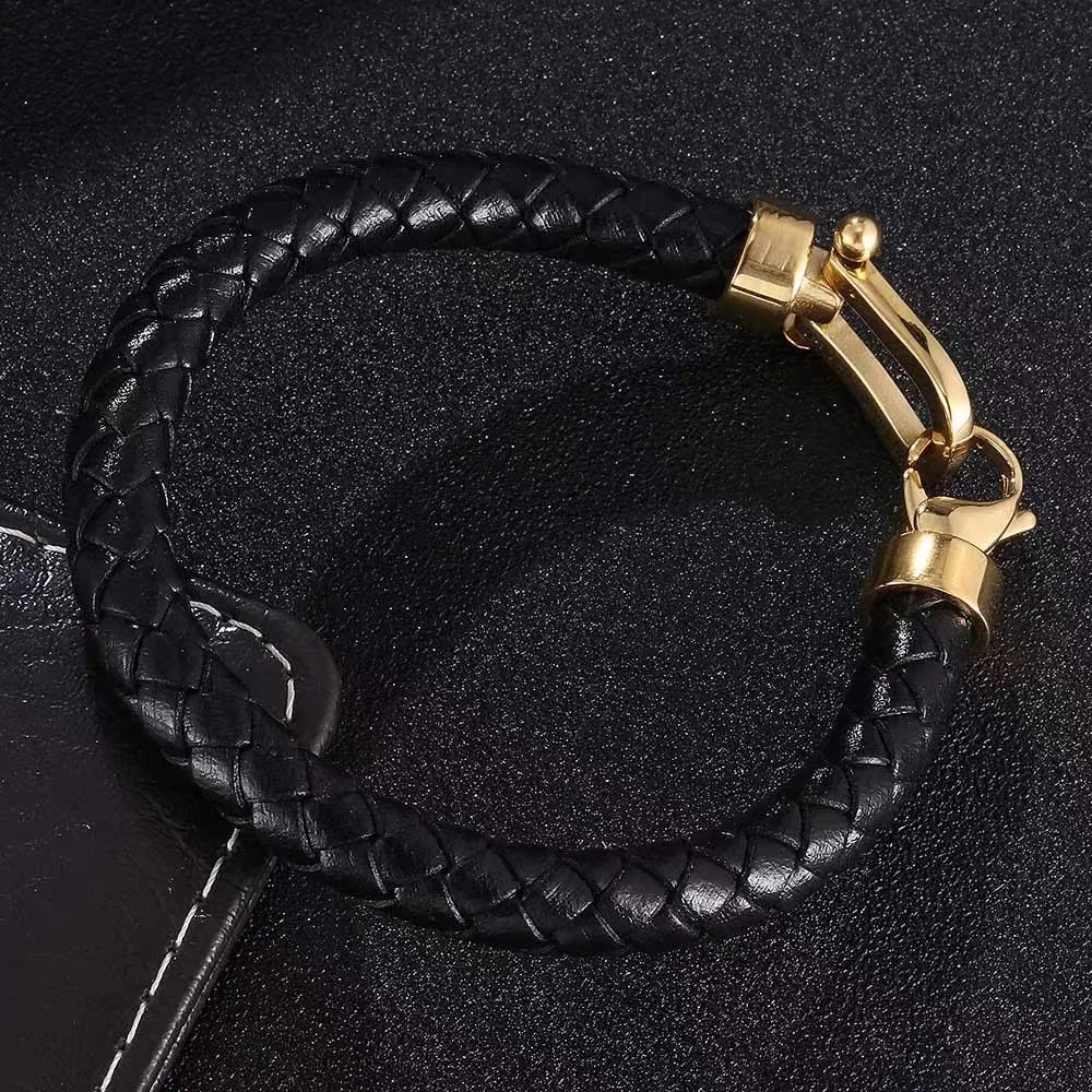 European and American Minimalist Style Stainless Steel Men's Bracelet Creative Personality Leather Rope Bracelet Jewelry