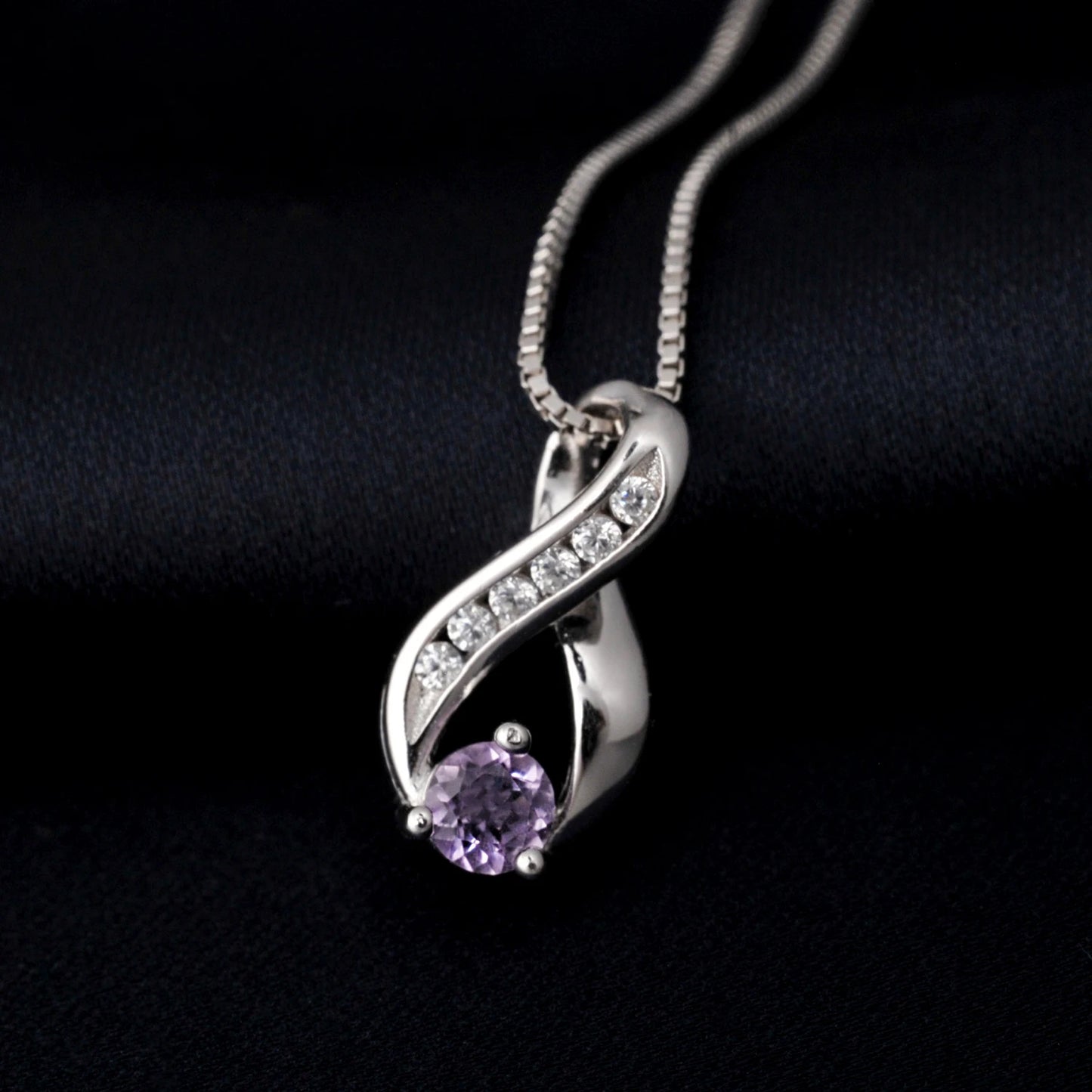 Potiy Natural Round Shape Amethyst Infinity Pendant Necklace No Chain 925 Sterling Silver for Women Daily Wedding Party Jewelry