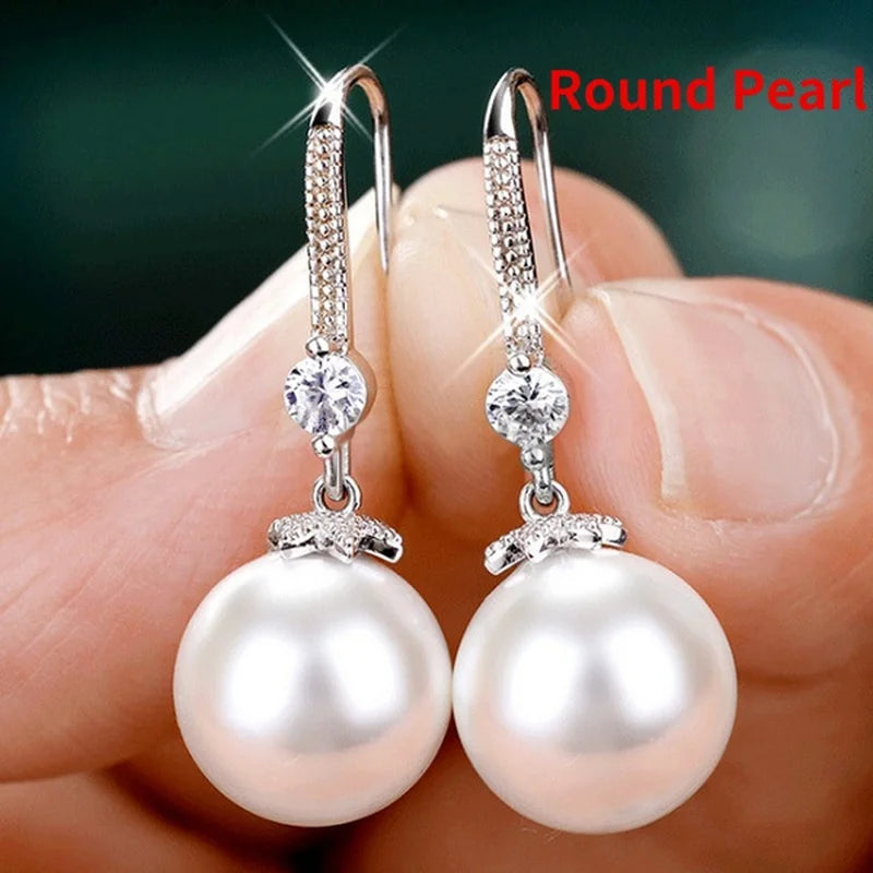 Jewelry for Women Water Drop Pearl Earrings for Women Red White Round Pearl Oval Earrings Wedding Engagement Valentines Day Gift