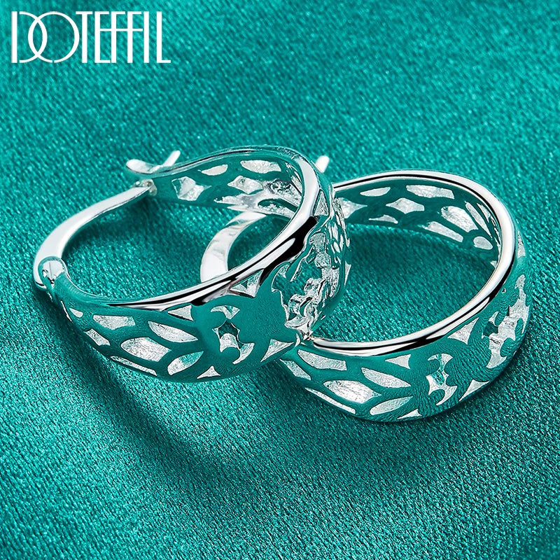 DOTEFFIL 925 Sterling Silver Geometric Hollow Hoop Earring For Woman Charm Engagement Party Wedding Party Jewelry Gift