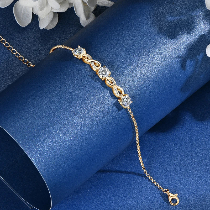 18k Gold Plated 5mm 1.5CTW Moissanite Infinity Bracelet 925 Silver Chain Bracelet for Women Anniversary Wedding Jewelry 2024 New