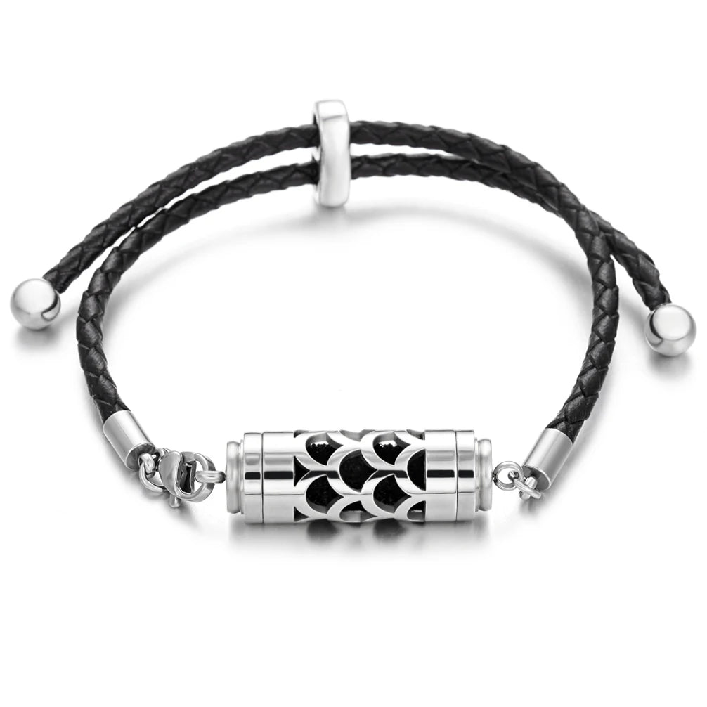 Black Leather Aromatherapy Bracelet Stainless Steel Locket Essential Oil Diffuser Bracelet Leather Charm Bracelets Aroma Jewelry