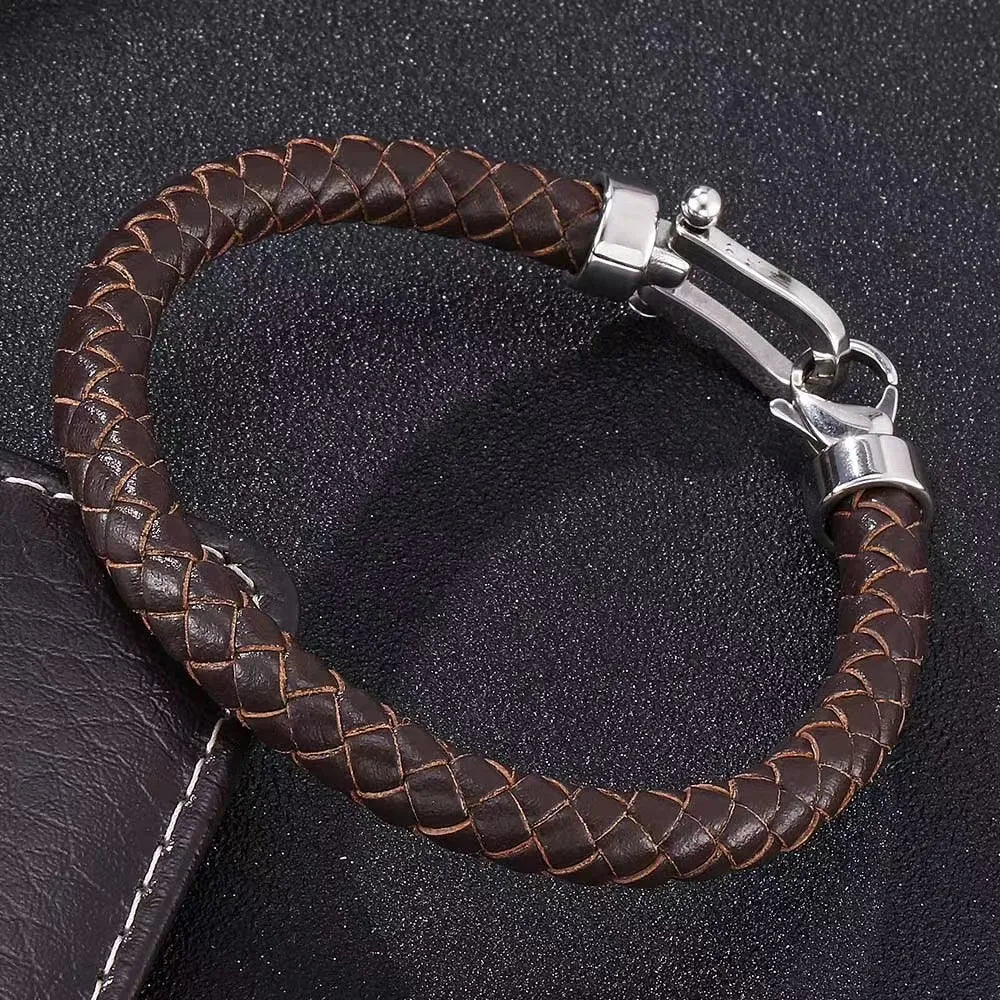 European and American Minimalist Style Stainless Steel Men's Bracelet Creative Personality Leather Rope Bracelet Jewelry