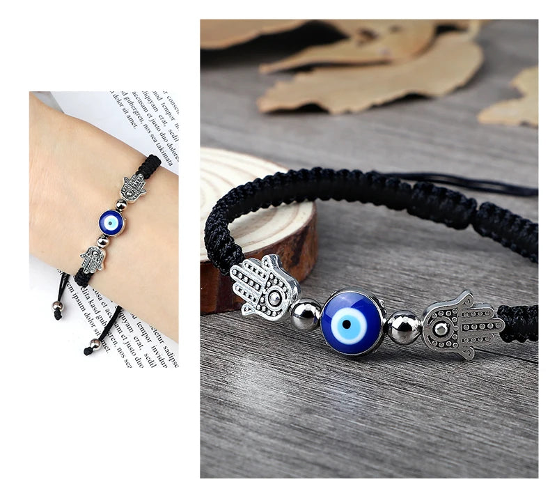 Hand of Fatima Pendant Bracelet Turkish Blue Evil Eye Lucky Red Braided Rope Handmade Adjustable Couple Jewelry For Women Men