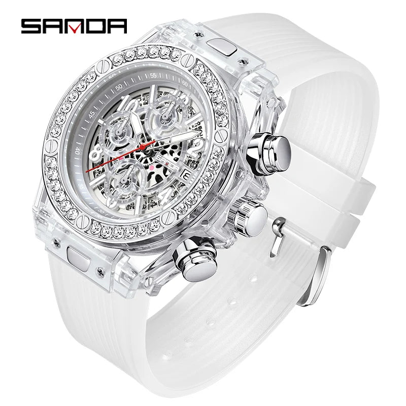 SANDA Fashion Brand Men Quartz Watches Luxury Water Diamond Business Mens Watch Waterproof Chronograph High Quality Men Watch