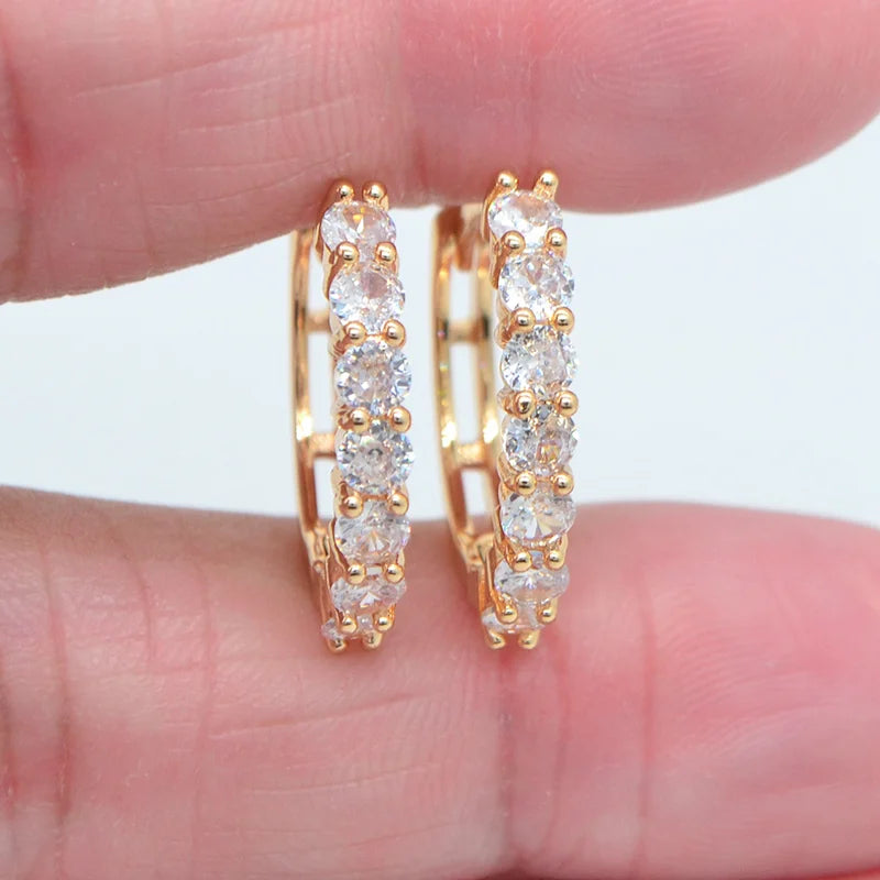 Women Gold Color Classic Rainbow Cubic Zirconia CZ Round Huggie Hoop Earrings Jewelry