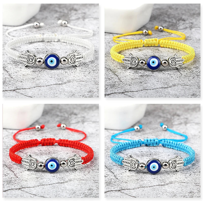 Hand of Fatima Pendant Bracelet Turkish Blue Evil Eye Lucky Red Braided Rope Handmade Adjustable Couple Jewelry For Women Men